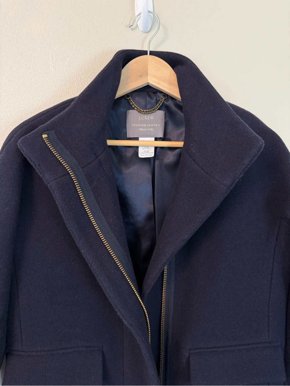 J. Crew Navy Stadium Cloth Cocoon Coat Italian Wool Nello Gori Size 00 - Picture 6 of 9